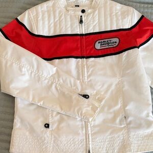Harley-Davidson White Jacket with Red and Black Racing Band